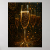Glam Happy New Year Steampunk Champagne Poster (Voorkant)