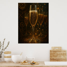 Glam Happy New Year Steampunk Champagne Poster