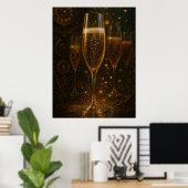 Glam Happy New Year Steampunk Champagne Poster (Thuiskantoor)