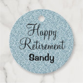 Glam Happy Retirement Blue Silver Glitter Sparkles Bedankjes Labels (Voorkant)