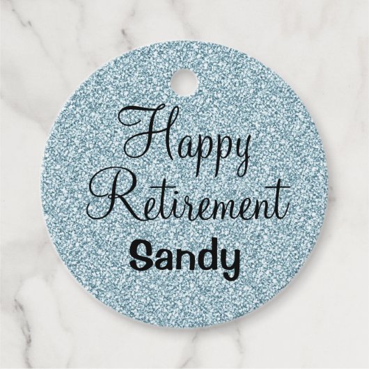 Glam Happy Retirement Blue Silver Glitter Sparkles Bedankjes Labels (Voorkant)
