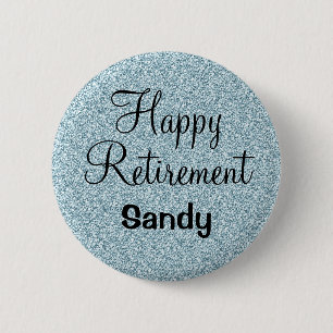 Glam Happy Retirement Blue Silver Glitter Sparkles Ronde Button 5,7 Cm