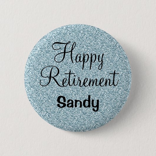 Glam Happy Retirement Blue Silver Glitter Sparkles Ronde Button 5,7 Cm (Voorkant)