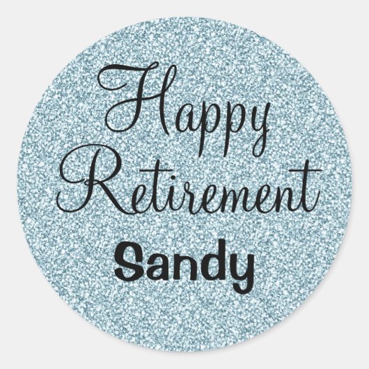 Glam Happy Retirement Blue Silver Glitter Sparkles Ronde Sticker (Voorkant)