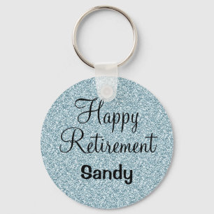 Glam Happy Retirement Blue Silver Glitter Sparkles Sleutelhanger