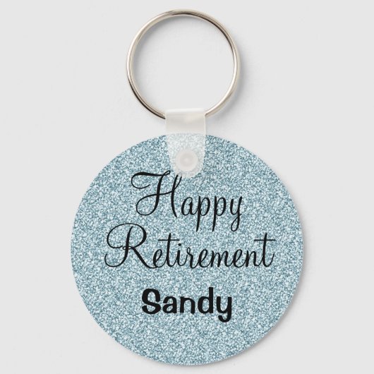 Glam Happy Retirement Blue Silver Glitter Sparkles Sleutelhanger (Voorkant)