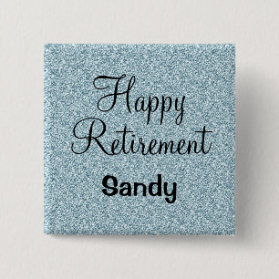 Glam Happy Retirement Blue Silver Glitter Sparkles Vierkante Button 5,1 Cm