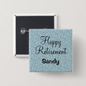 Glam Happy Retirement Blue Silver Glitter Sparkles Vierkante Button 5,1 Cm (Voorkant /achterkant)