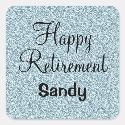 Glam Happy Retirement Blue Silver Glitter Sparkles Vierkante Sticker (Voorkant)