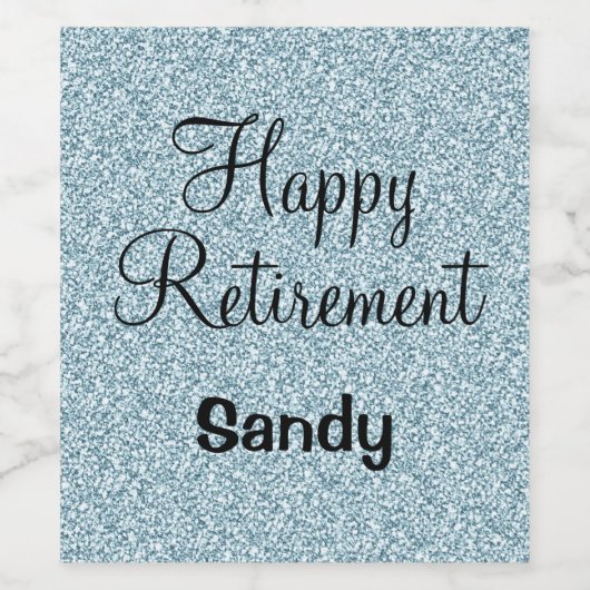 Glam Happy Retirement Blue Silver Glitter Sparkles Wijn Etiket (Enkel label)