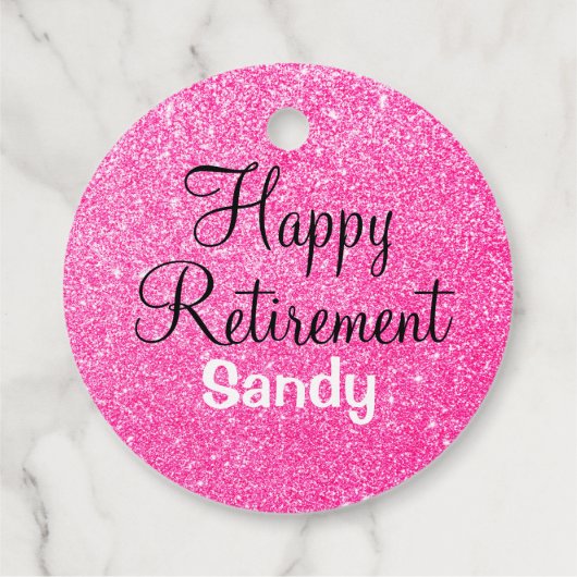 Glam Happy Retirement Hot Pink Glitter Sparkle Bedankjes Labels (Achterkant)