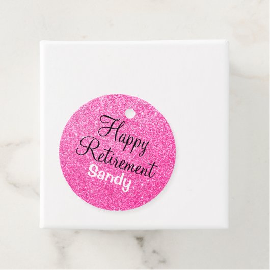 Glam Happy Retirement Hot Pink Glitter Sparkle Bedankjes Labels (In situ)