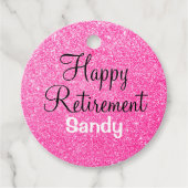 Glam Happy Retirement Hot Pink Glitter Sparkle Bedankjes Labels (Voorkant)