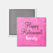Glam Happy Retirement Hot Pink Glitter Sparkle Magneet (Voorkant / Achterkant)