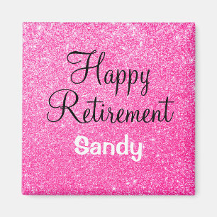 Glam Happy Retirement Hot Pink Glitter Sparkle Magneet