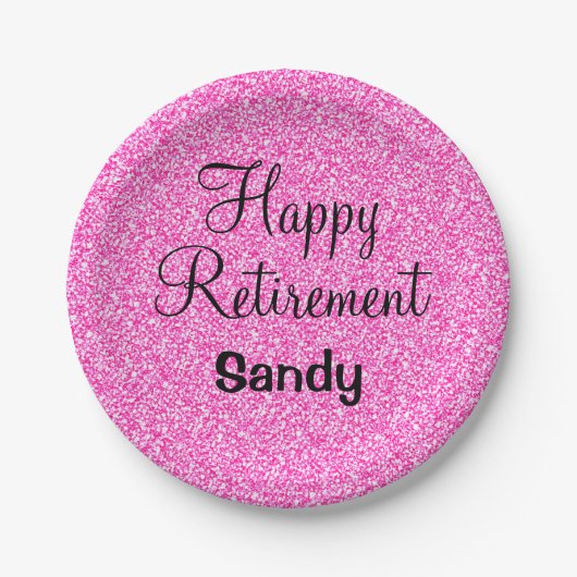 Glam Happy Retirement Hot Pink Glitter Sparkle Papieren Bordje (Voorkant)