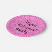 Glam Happy Retirement Hot Pink Glitter Sparkle Papieren Bordje (Gekanteld)