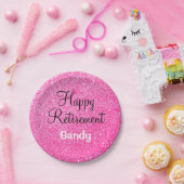 Glam Happy Retirement Hot Pink Glitter Sparkle Papieren Bordje (Feest)