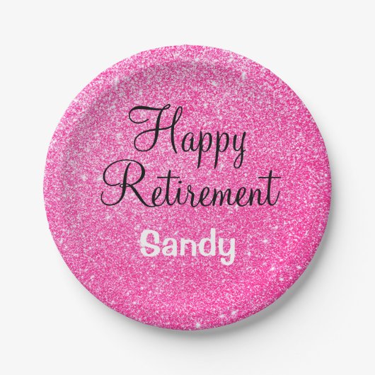 Glam Happy Retirement Hot Pink Glitter Sparkle Papieren Bordje (Voorkant)
