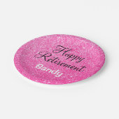 Glam Happy Retirement Hot Pink Glitter Sparkle Papieren Bordje (Gekanteld)