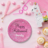 Glam Happy Retirement Hot Pink Glitter Sparkle Papieren Bordje (Feest)