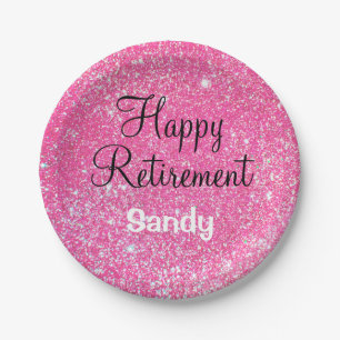 Glam Happy Retirement Hot Pink Glitter Sparkle Papieren Bordje