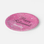 Glam Happy Retirement Hot Pink Glitter Sparkle Papieren Bordje (Gekanteld)