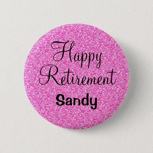 Glam Happy Retirement Hot Pink Glitter Sparkle Ronde Button 5,7 Cm (Voorkant)