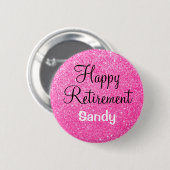 Glam Happy Retirement Hot Pink Glitter Sparkle Ronde Button 5,7 Cm (Voorkant /achterkant)