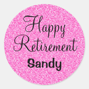 Glam Happy Retirement Hot Pink Glitter Sparkle Ronde Sticker