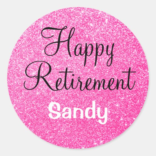 Glam Happy Retirement Hot Pink Glitter Sparkle Ronde Sticker (Voorkant)