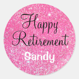 Glam Happy Retirement Hot Pink Glitter Sparkle Ronde Sticker