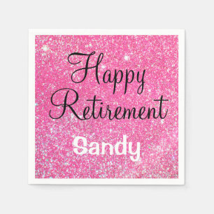 Glam Happy Retirement Hot Pink Glitter Sparkle Servet