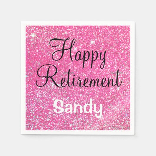 Glam Happy Retirement Hot Pink Glitter Sparkle Servet (Voorkant)