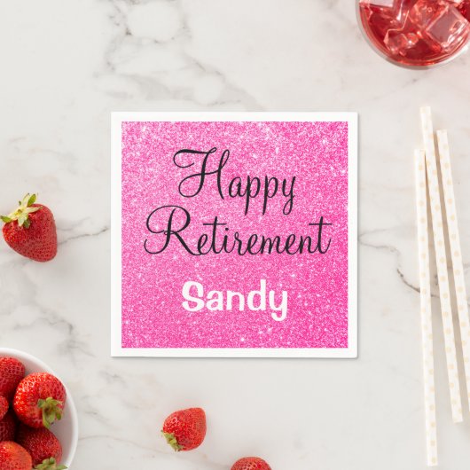 Glam Happy Retirement Hot Pink Glitter Sparkle Servet (Insitu)