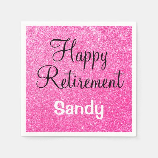 Glam Happy Retirement Hot Pink Glitter Sparkle Servet (Voorkant)