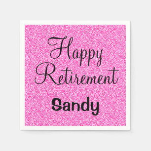 Glam Happy Retirement Hot Pink Glitter Sparkle Servet