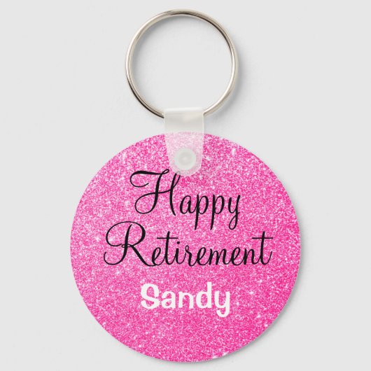Glam Happy Retirement Hot Pink Glitter Sparkle Sleutelhanger (Voorkant)