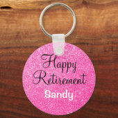Glam Happy Retirement Hot Pink Glitter Sparkle Sleutelhanger (Voorkant)