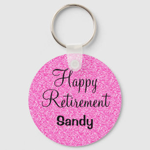Glam Happy Retirement Hot Pink Glitter Sparkle Sleutelhanger