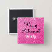 Glam Happy Retirement Hot Pink Glitter Sparkle Vierkante Button 5,1 Cm (Voorkant /achterkant)