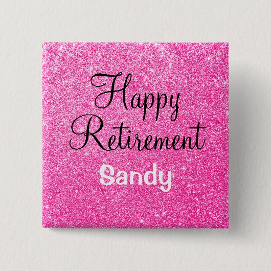 Glam Happy Retirement Hot Pink Glitter Sparkle Vierkante Button 5,1 Cm (Voorkant)