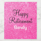 Glam Happy Retirement Hot Pink Glitter Sparkle Wijn Etiket (Enkel label)