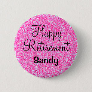 Glam Happy Retirement Hot Pink Glitter Sparping Ronde Button 5,7 Cm