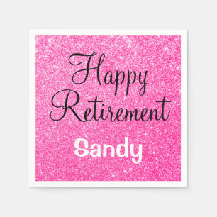 Glam Happy Retirement Hot Pink Glitter Sparping Servet
