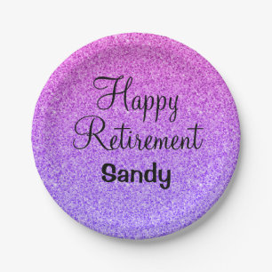 Glam Happy Retirement Ombre Paars Glitter Sparkle Papieren Bordje