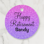 Glam Happy Retirement Ombre Paarse Glitter Sparkle Bedankjes Labels (Achterkant)