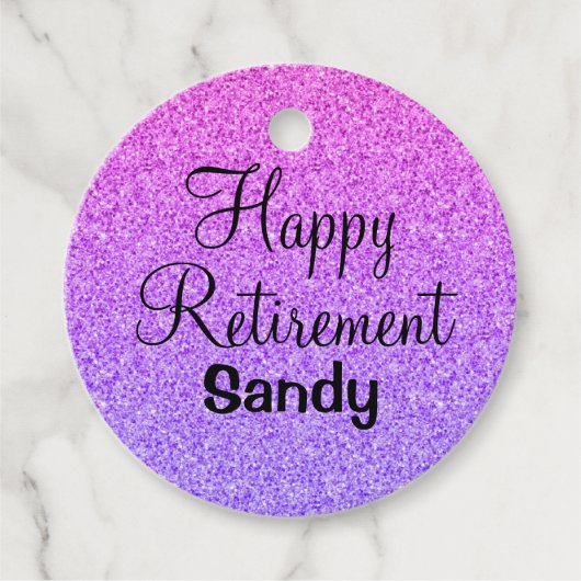 Glam Happy Retirement Ombre Paarse Glitter Sparkle Bedankjes Labels (Voorkant)