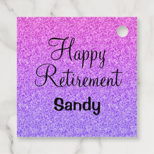 Glam Happy Retirement Ombre Paarse Glitter Sparkle Bedankjes Labels (Achterkant)