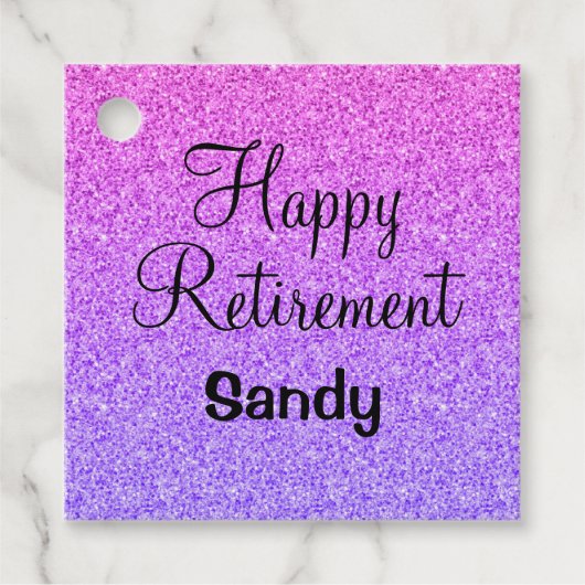 Glam Happy Retirement Ombre Paarse Glitter Sparkle Bedankjes Labels (Voorkant)